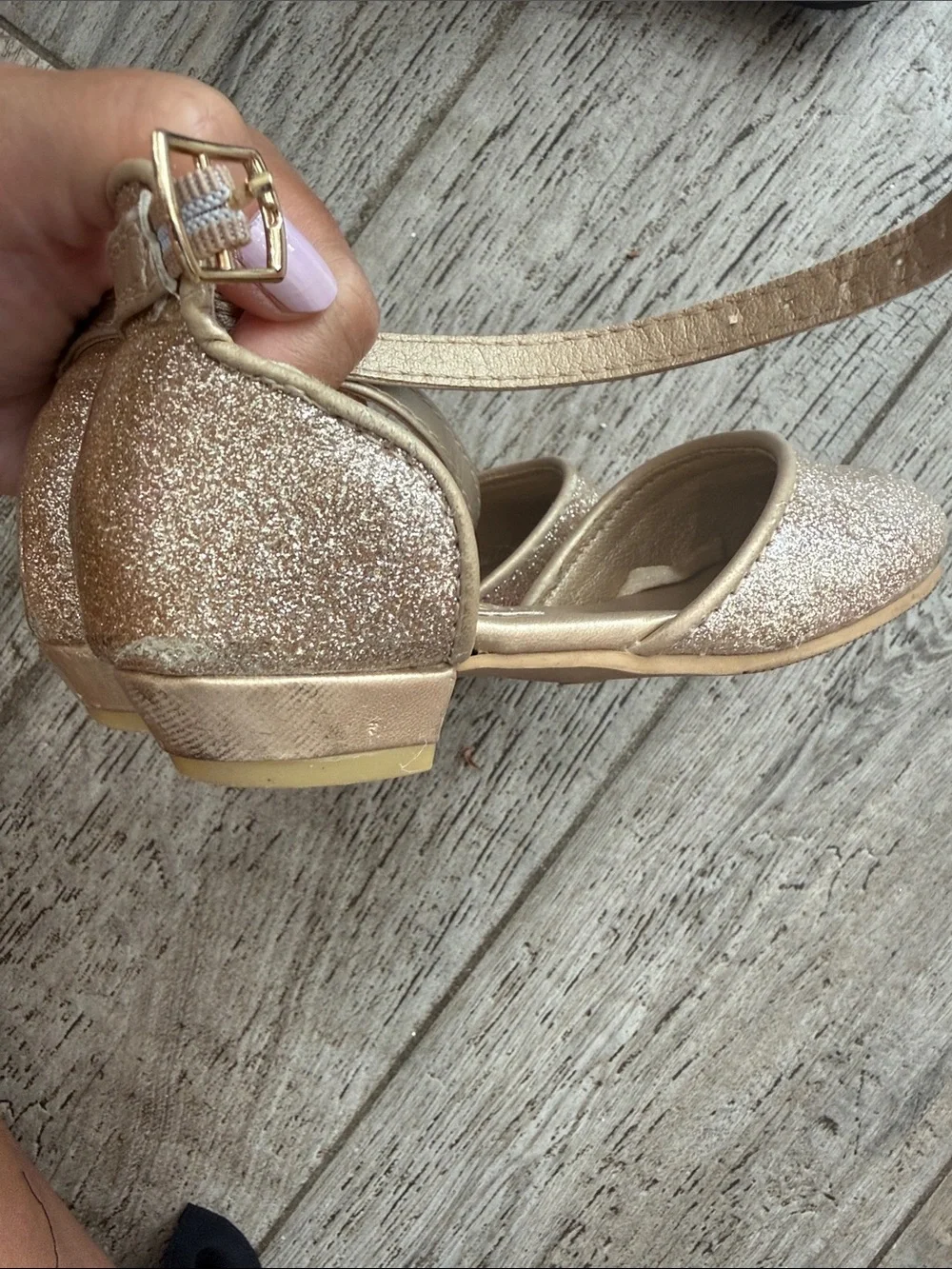 Disney Girls' Glitter Ankle-Strap Ballet small heel princess costume gold size 7